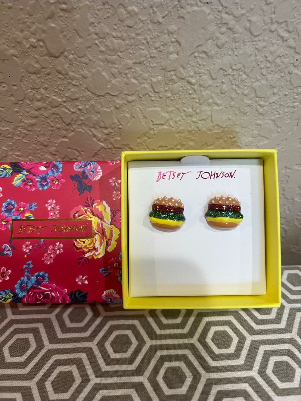 Betsey Johnson Yellow & Multicolor Hamburger Stud Earrings for Kids